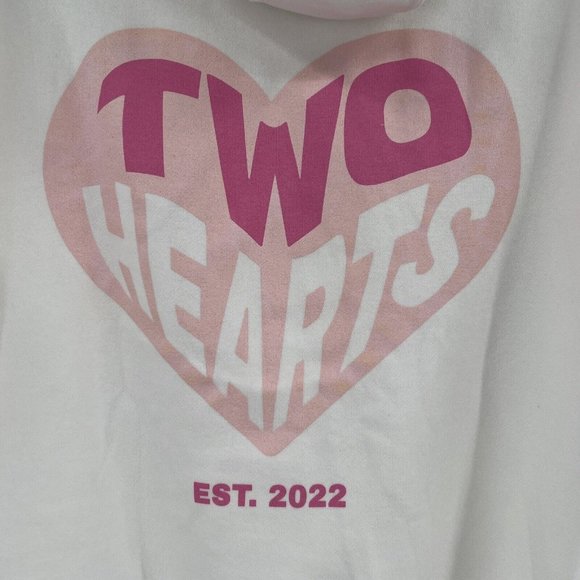 Two Hearts Long Sleeve Hoodie Sweatshirt White Graphic Size S NWOT - Picture 5 of 6